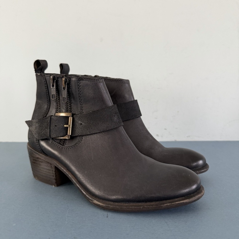 Roan by Bed Stu‎ Liza Black Leather Buckle Western Moto Ankle Boots